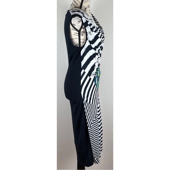 Desigual Women's Sara Draped Fitted Stripped Floral Printed Bodycon Dress Small - Picture 5 of 10